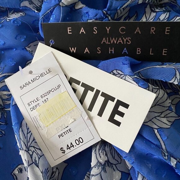 Sara Michelle Petite XL Short Sleeve Top Blue with Flowers New with Tags - Picture 7 of 11